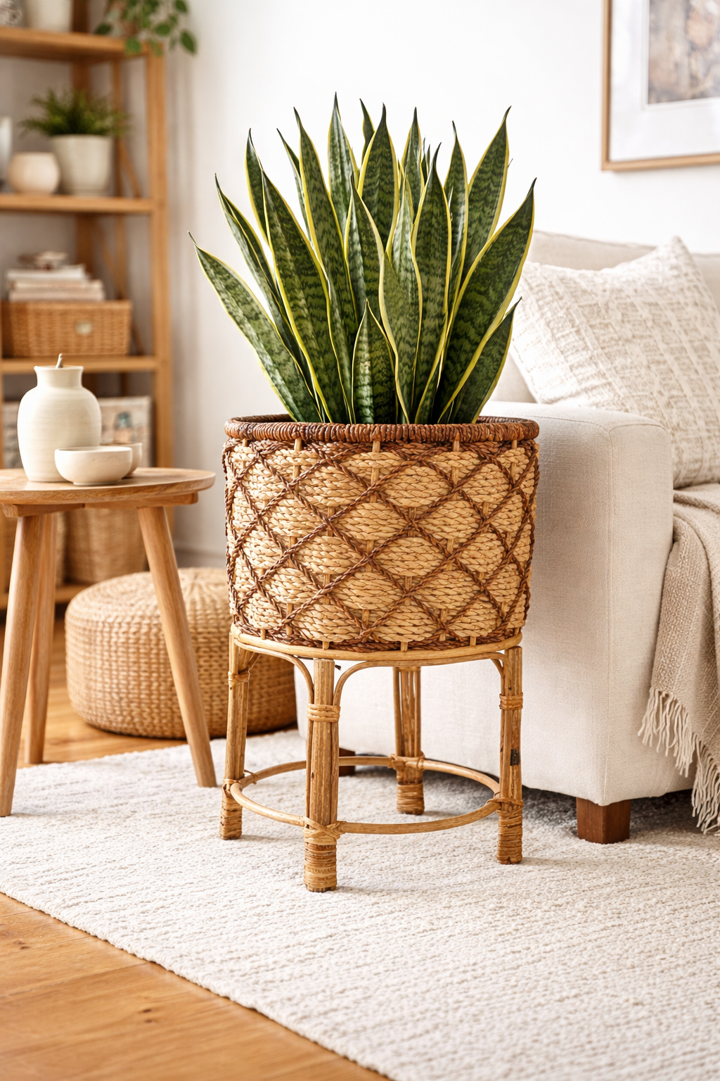 Weaved Round Planters with Stand | Handcrafted Buri Planters