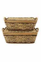 Natural Bread Tray with Handle |  Set of Two (2) - Handcrafted Buri Baskets