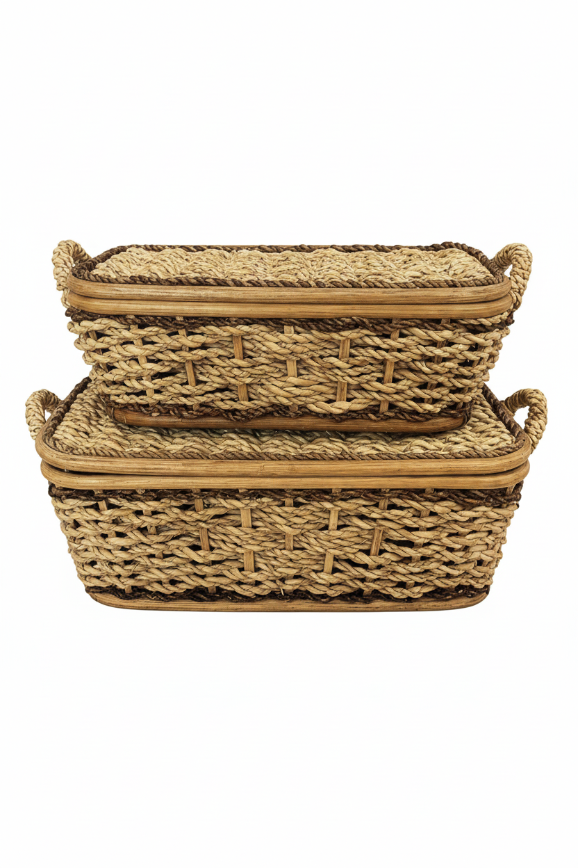 Natural Bread Tray with Handle |  Set of Two (2) - Handcrafted Buri Baskets