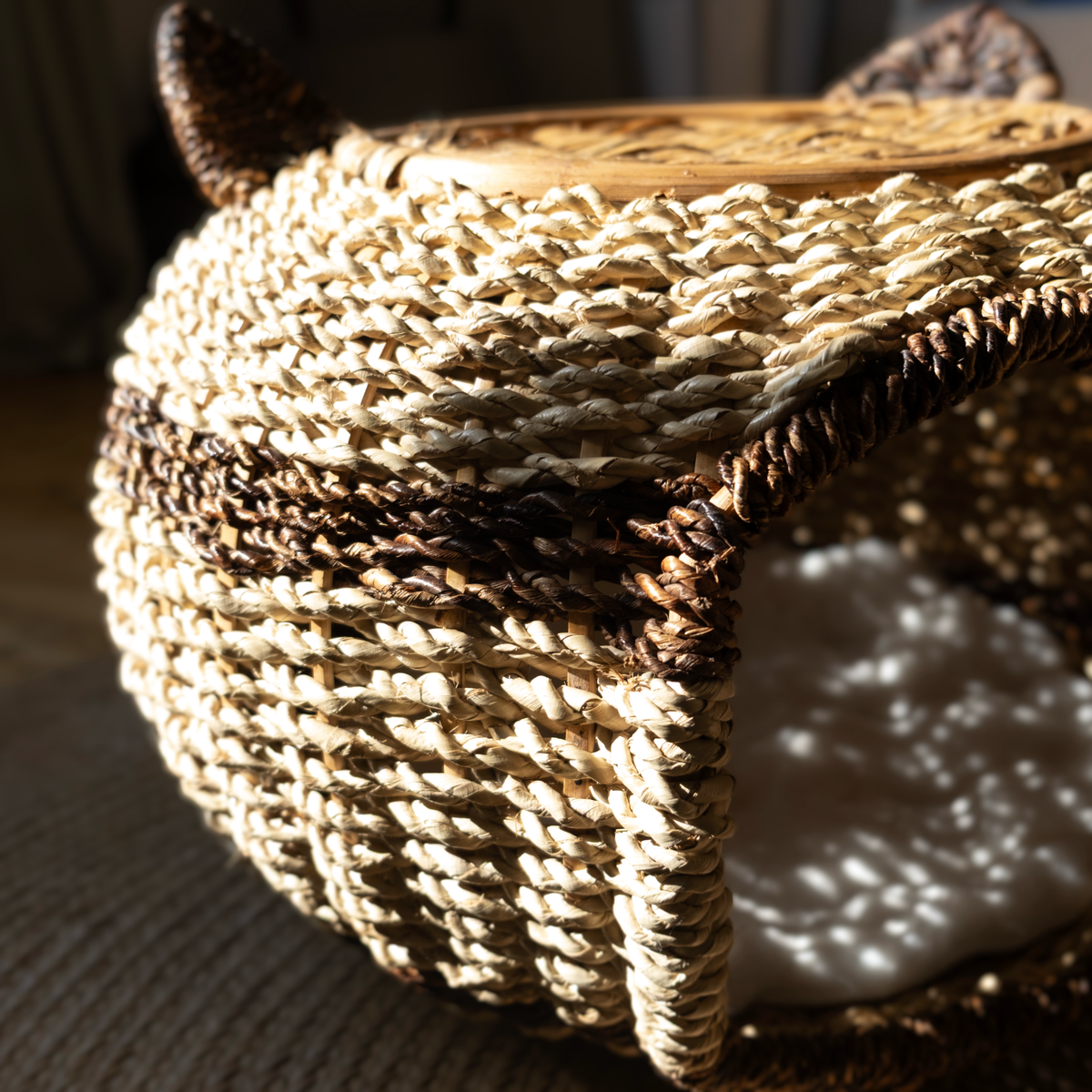 Rattan Pet Bed with Cat Ears | Handcrafted Rattan/Buri Pet Bed
