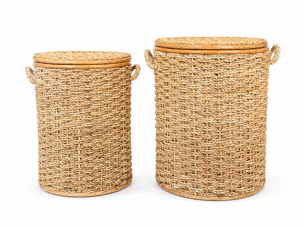 Round Buri Hamper with Cover and Handle | Handmade Buri Baskets
