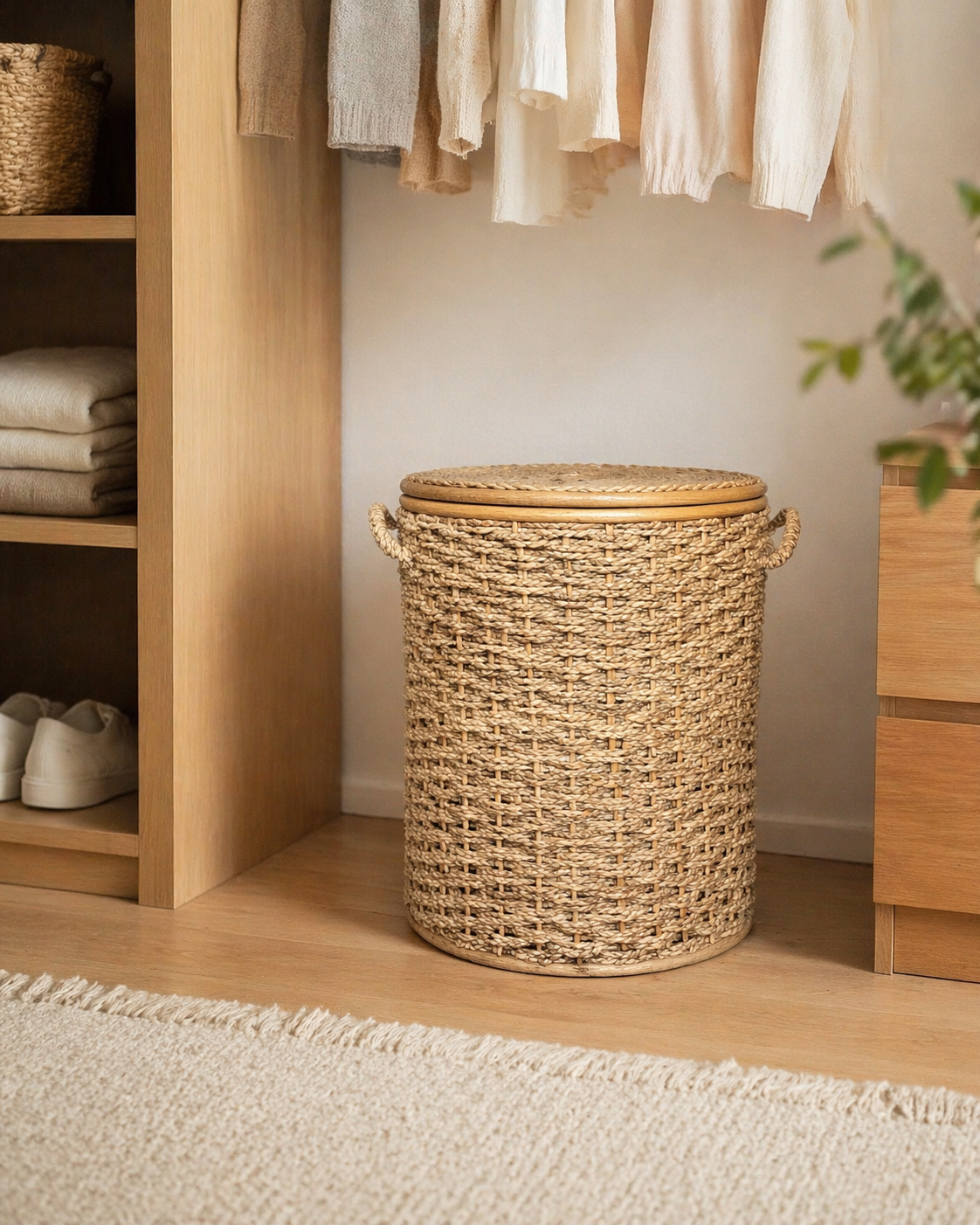 Round Buri Hamper with Cover and Handle | Handmade Buri Baskets