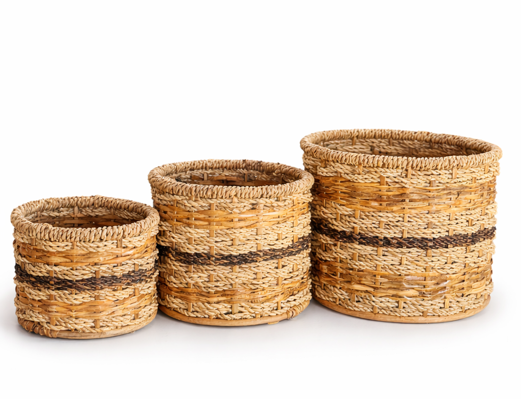 Multitone Round Planters | Set of Three (3) - Handcrafted Buri Planters