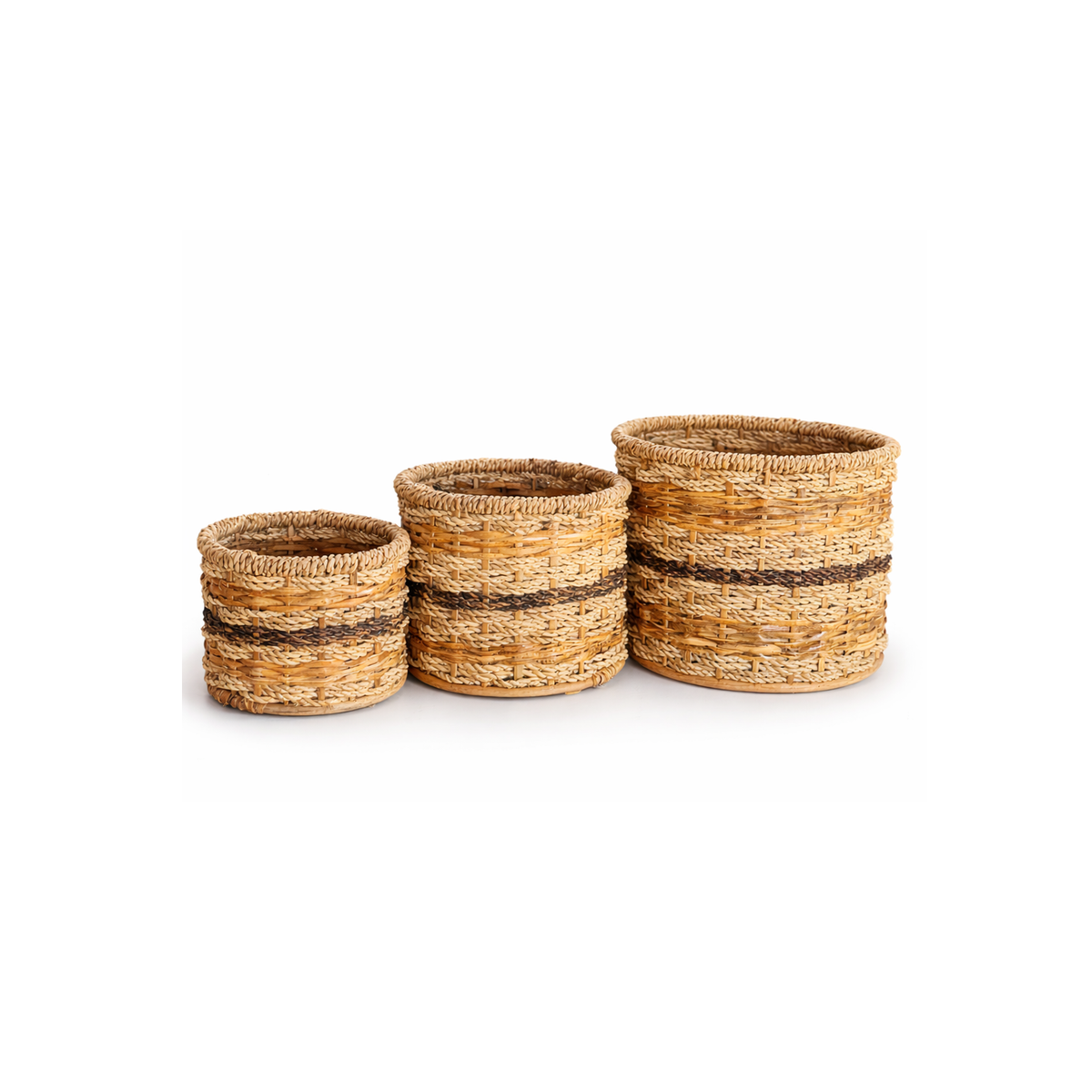 Multitone Round Planters | Set of Three (3) l Handcrafted Buri Planters