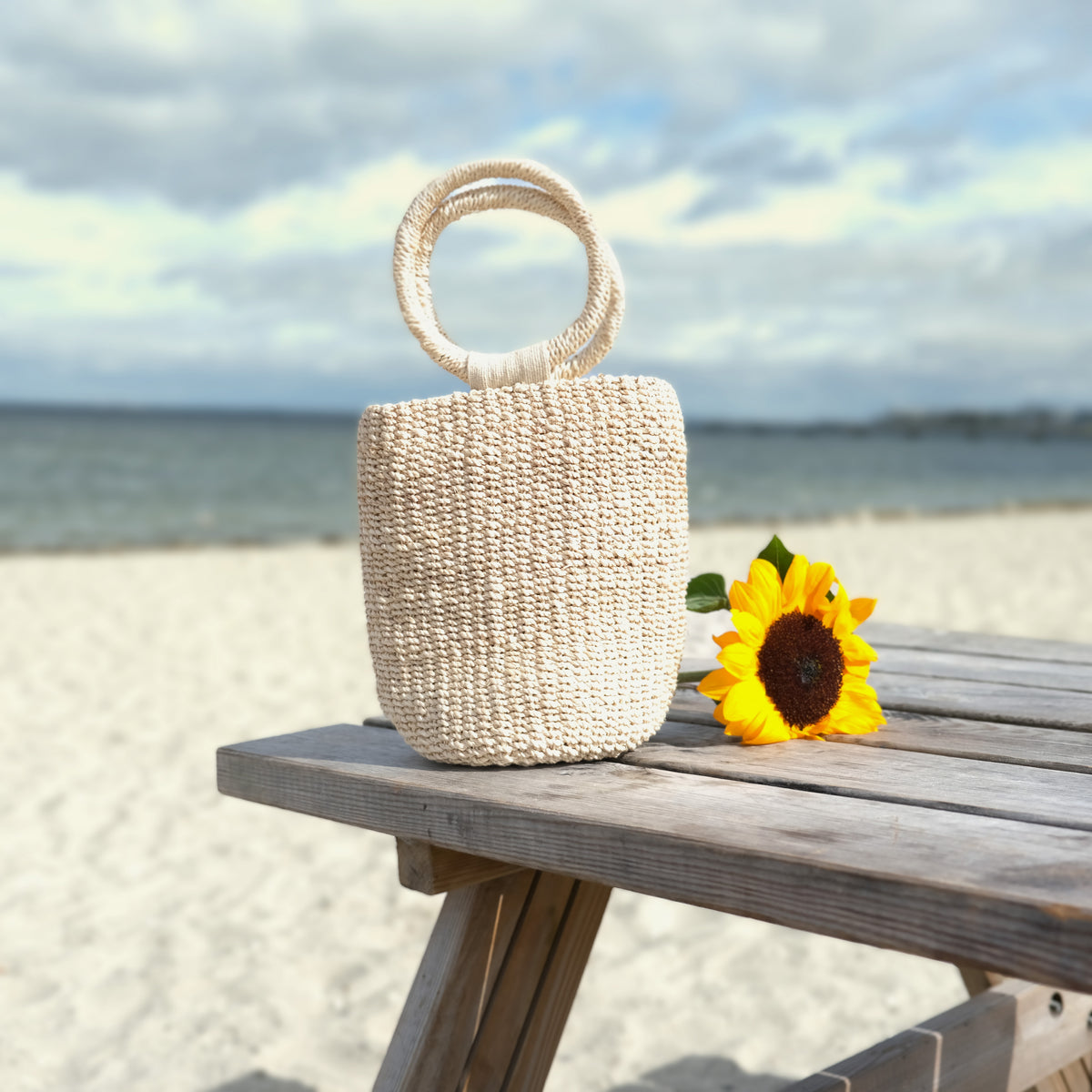 Agnes | Woven Bucket Bag with Ring Handle | Handcrafted Abaca Bag