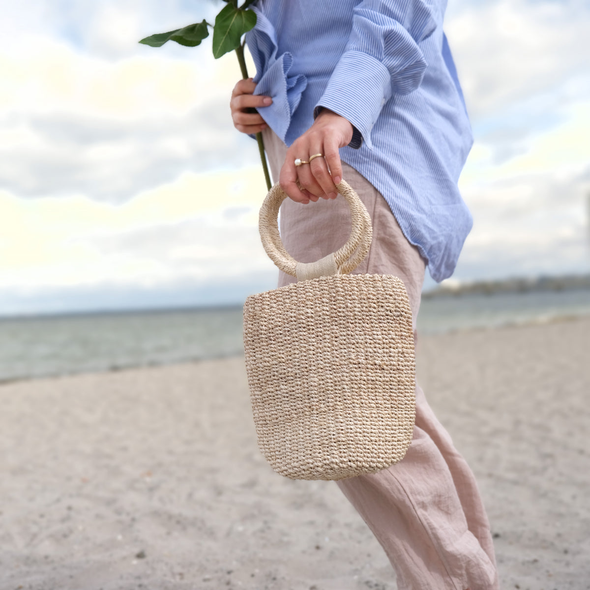 Agnes | Woven Bucket Bag with Ring Handle | Handcrafted Abaca Bag