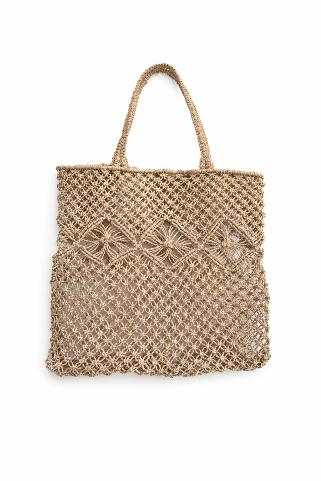 Mila | Natural Macramé Tote with Diamond Pattern | Handwoven Abaca Bag