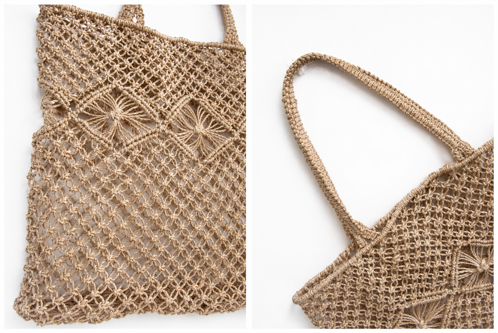 Mila | Natural Macramé Tote with Diamond Pattern | Handwoven Abaca Bag