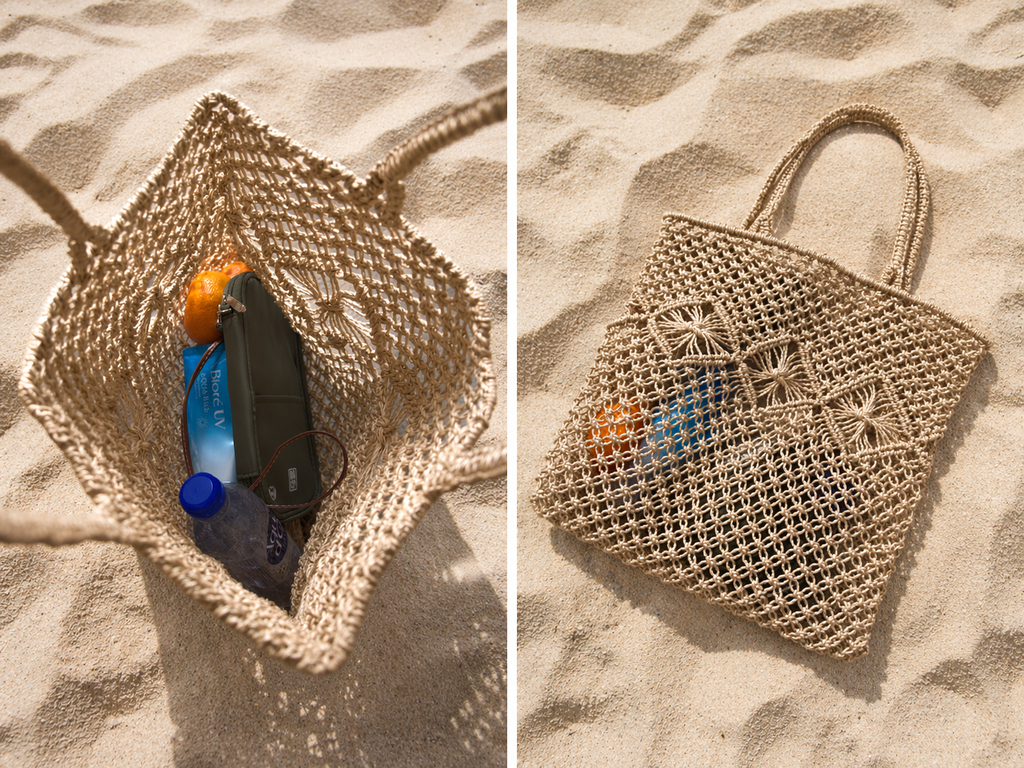 Mila | Natural Macramé Tote with Diamond Pattern | Handwoven Abaca Bag