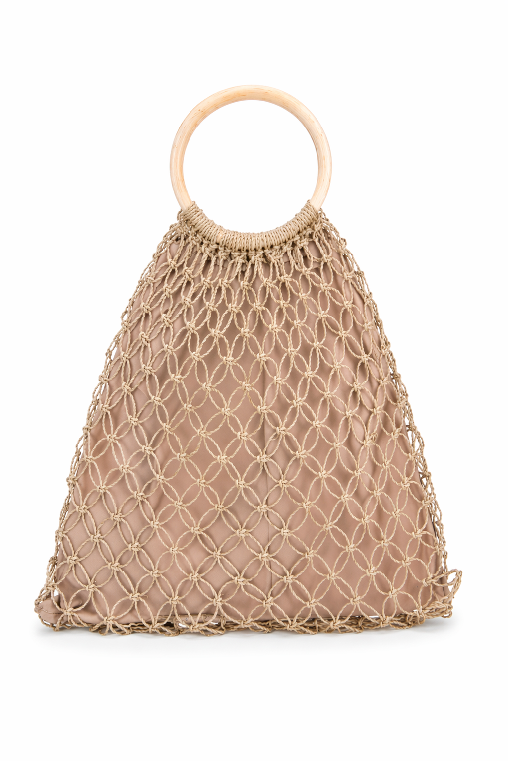 Mila | Natural Macramé Tote with Ring Handle and Inner Lining | Handwoven Abaca Bag