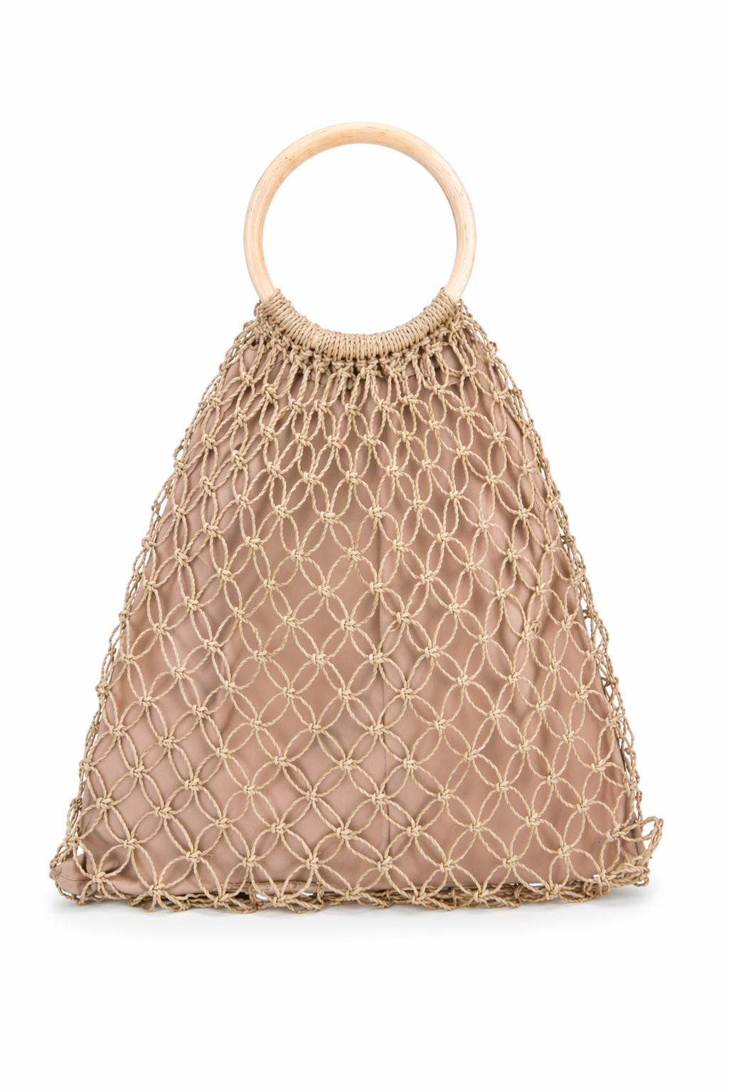 Mila | Natural Macramé Tote with Ring Handle and Inner Lining | Handwoven Abaca Bag