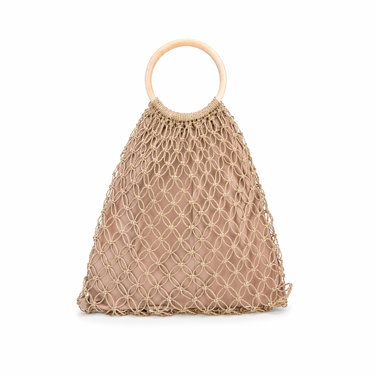Mila | Natural Macramé Tote with Ring Handle and Inner Lining | Handwoven Abaca Bag