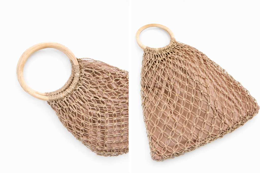 Mila | Natural Macramé Tote with Ring Handle and Inner Lining | Handwoven Abaca Bag