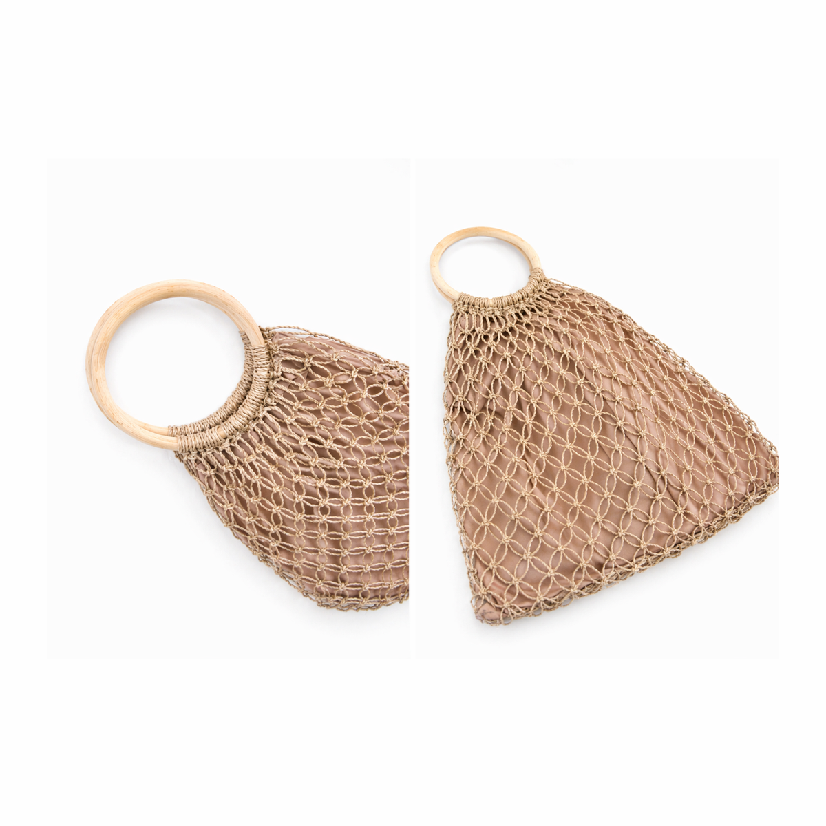 Mila | Natural Macramé Tote with Ring Handle and Inner Lining | Handwoven Abaca Bag