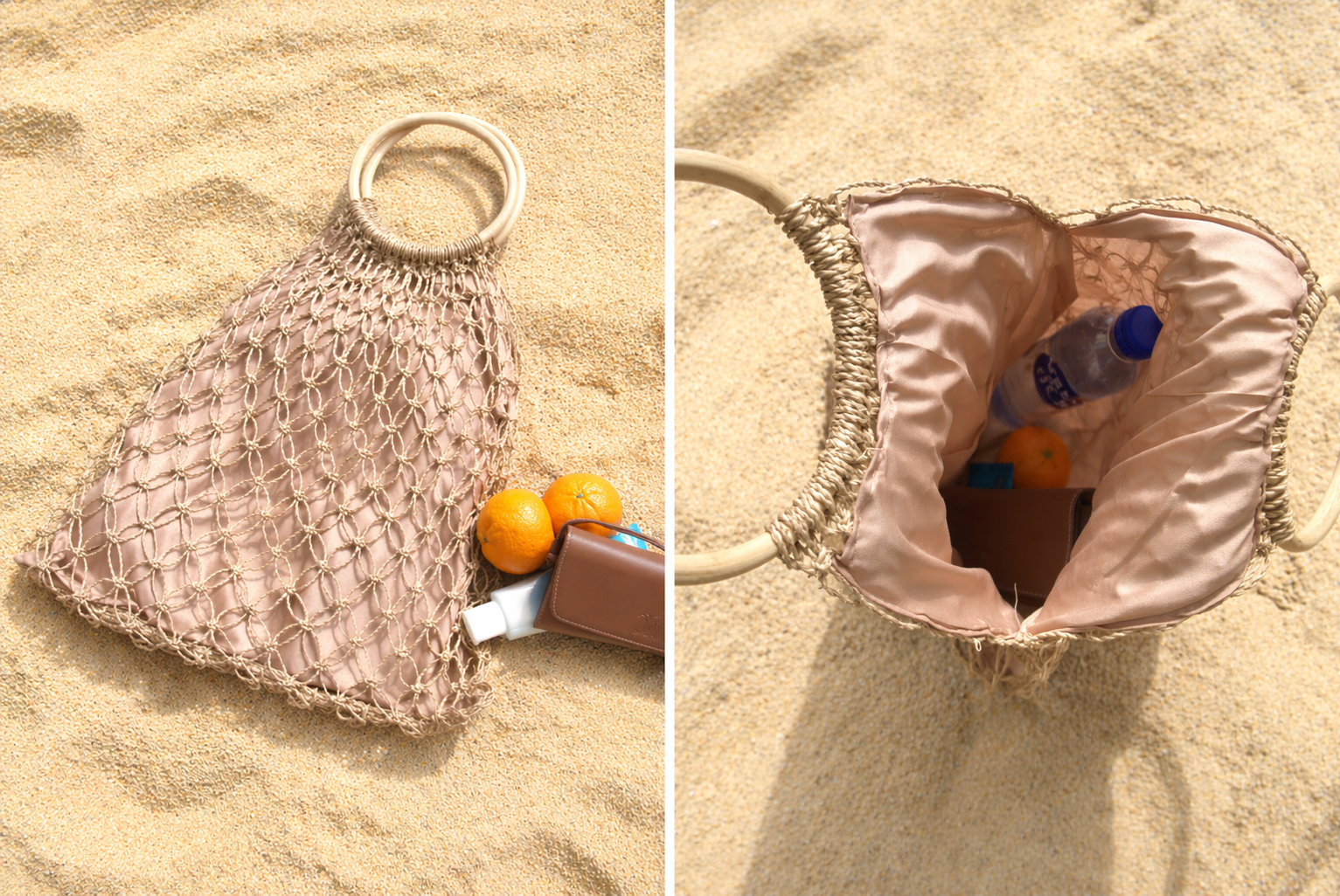 Mila | Natural Macramé Tote with Ring Handle and Inner Lining | Handwoven Abaca Bag
