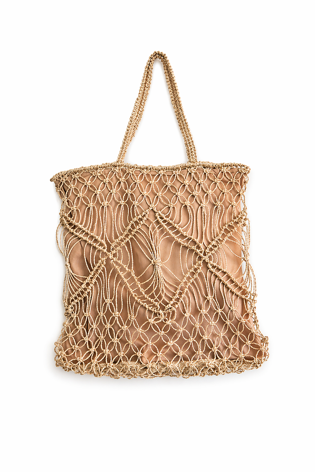 Mila | Natural Macramé Tote with Patterns and Inner Lining| Handwoven Abaca Bag