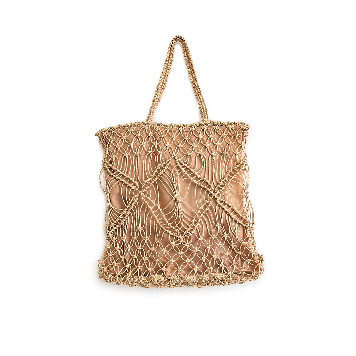 Mila | Natural Macramé Tote with Patterns and Inner Lining| Handwoven Abaca Bag