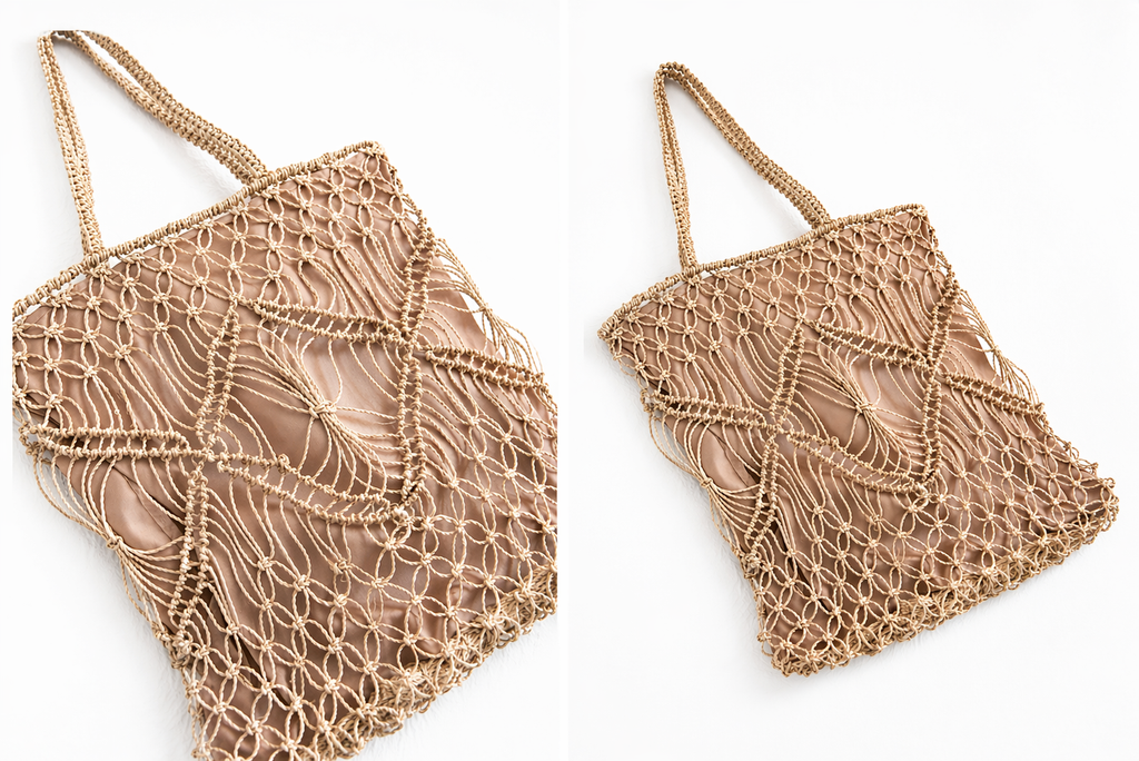 Mila | Natural Macramé Tote with Patterns and Inner Lining| Handwoven Abaca Bag