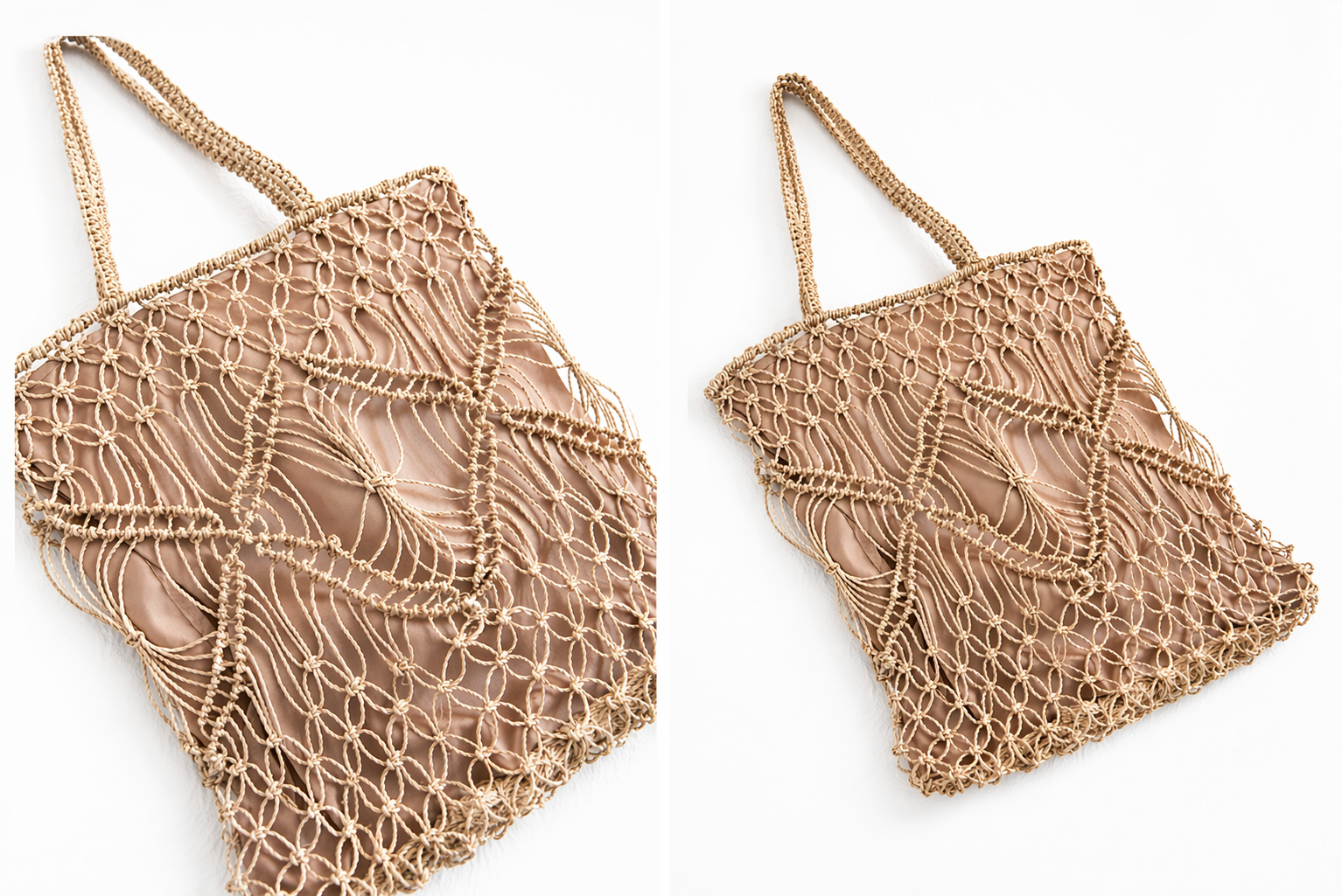 Mila | Natural Macramé Tote with Patterns and Inner Lining| Handwoven Abaca Bag