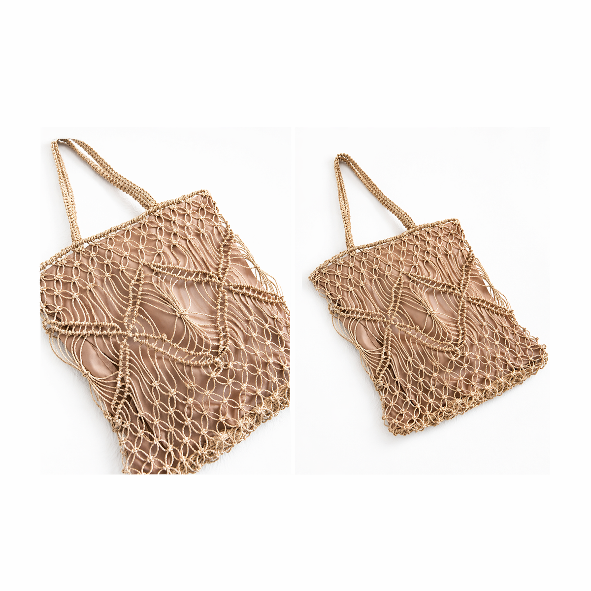 Mila | Natural Macramé Tote with Patterns and Inner Lining| Handwoven Abaca Bag