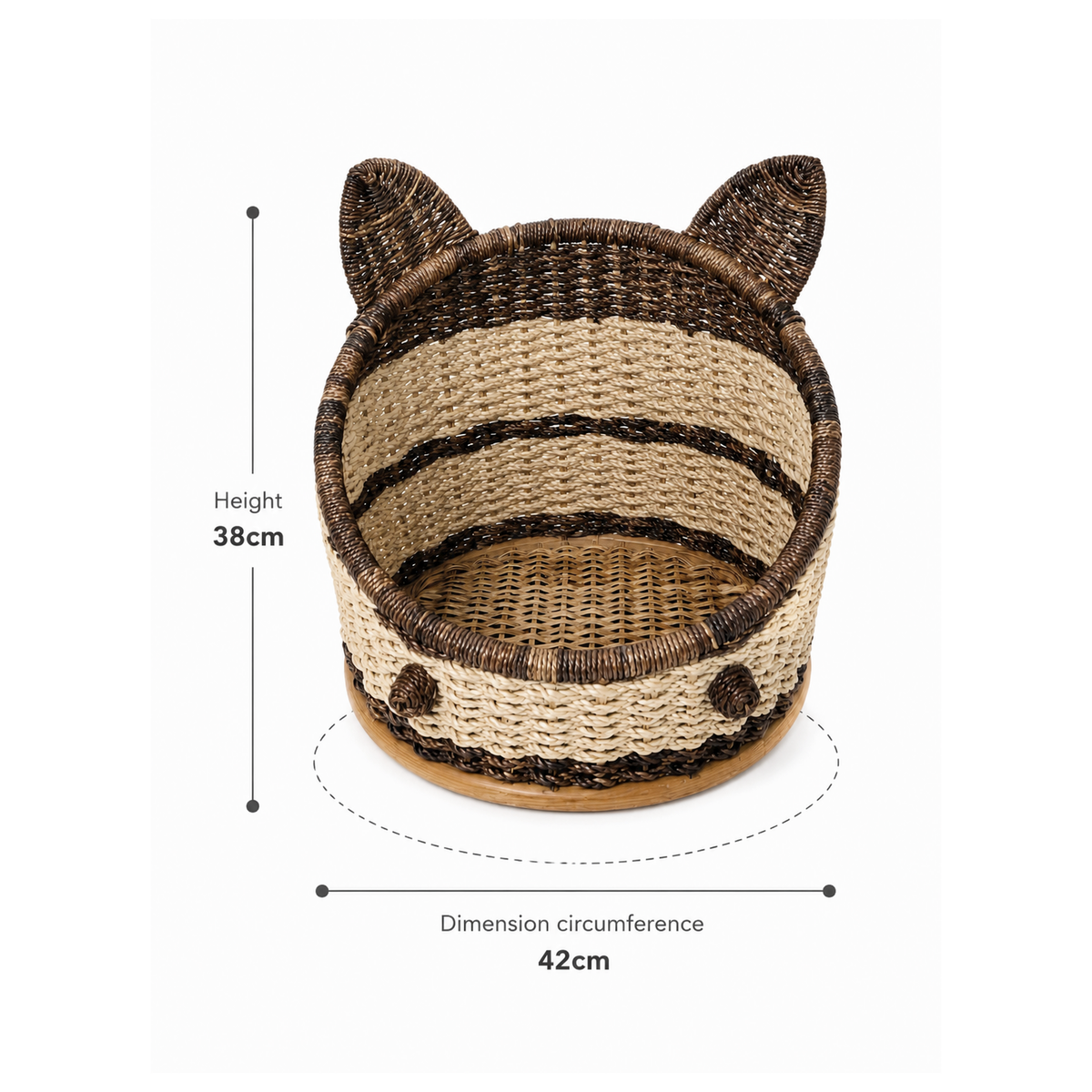 Two-Tone Open Pet Bed with Cat Ears | Handcrafted Buri Pet Bed