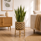 Weaved Round Planters with Stand | Set of Three (3) | Handcrafted Buri Planters