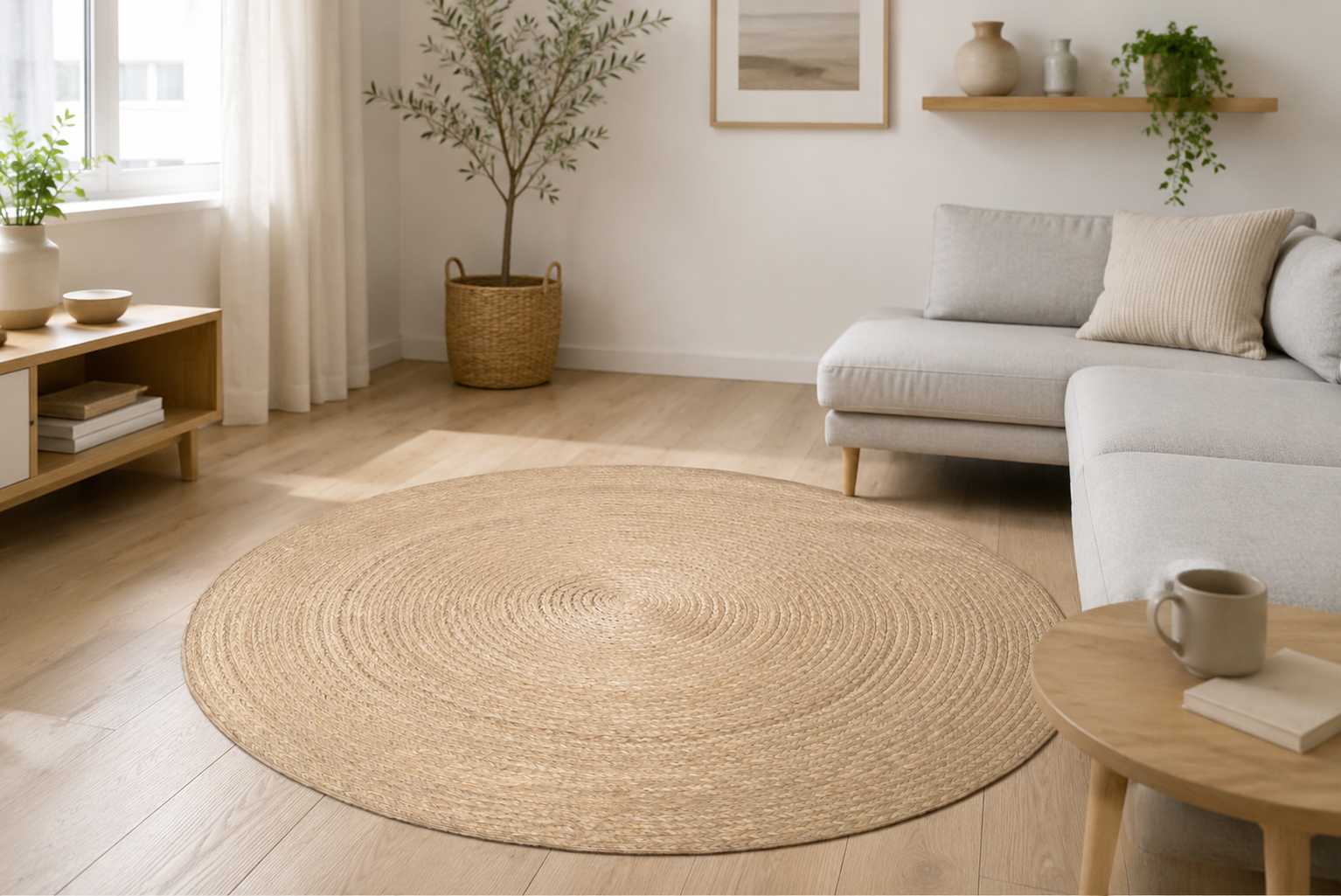 Natural Round Rug  | Handwoven Pandan Rug