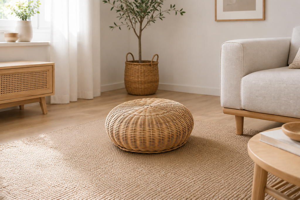 Natural Rattan Ottoman  | Handwoven Rattan Ottoman