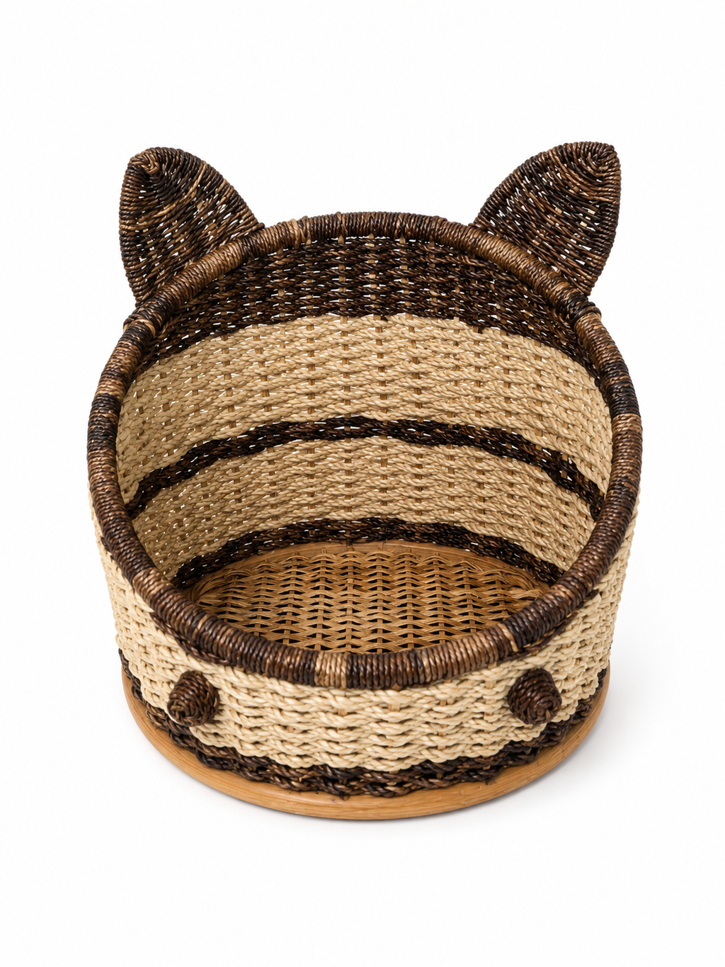 Two-Tone Open Pet Bed with Cat Ears | Handcrafted Buri Pet Bed