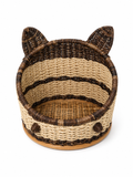Two-Tone Open Pet Bed with Cat Ears | Handcrafted Buri Pet Bed