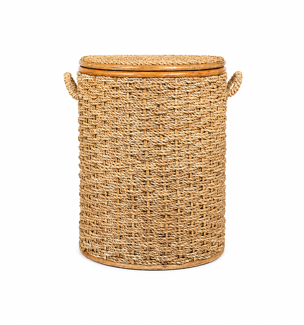 Round Buri Hamper with Cover and Handle | Handmade Buri Baskets