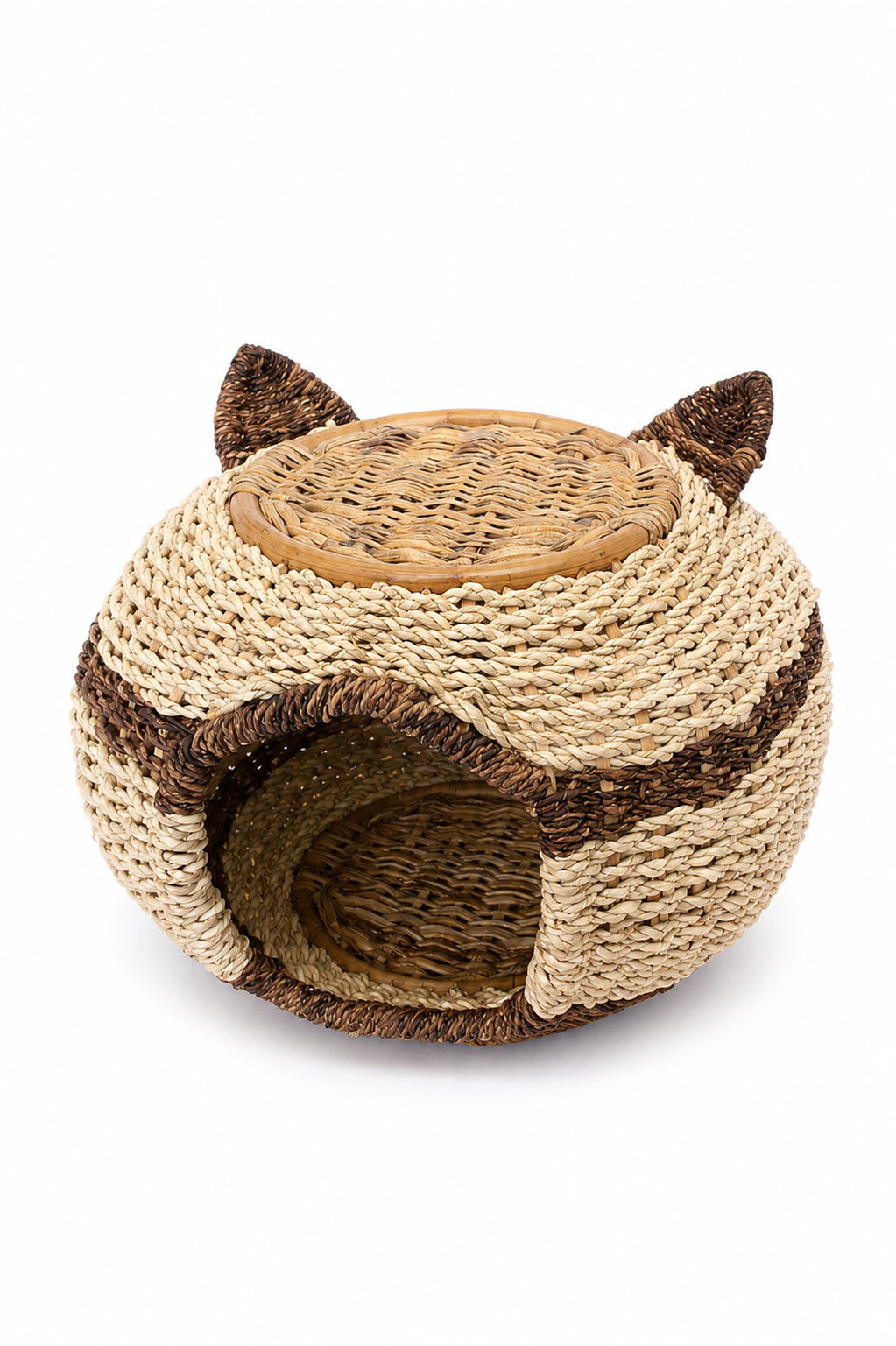 Rattan Pet Bed with Cat Ears | Handcrafted Rattan/Buri Pet Bed