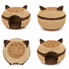 Rattan Pet Bed with Cat Ears | Handcrafted Rattan/Buri Pet Bed
