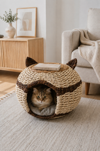 Rattan Pet Bed with Cat Ears | Handcrafted Rattan/Buri Pet Bed