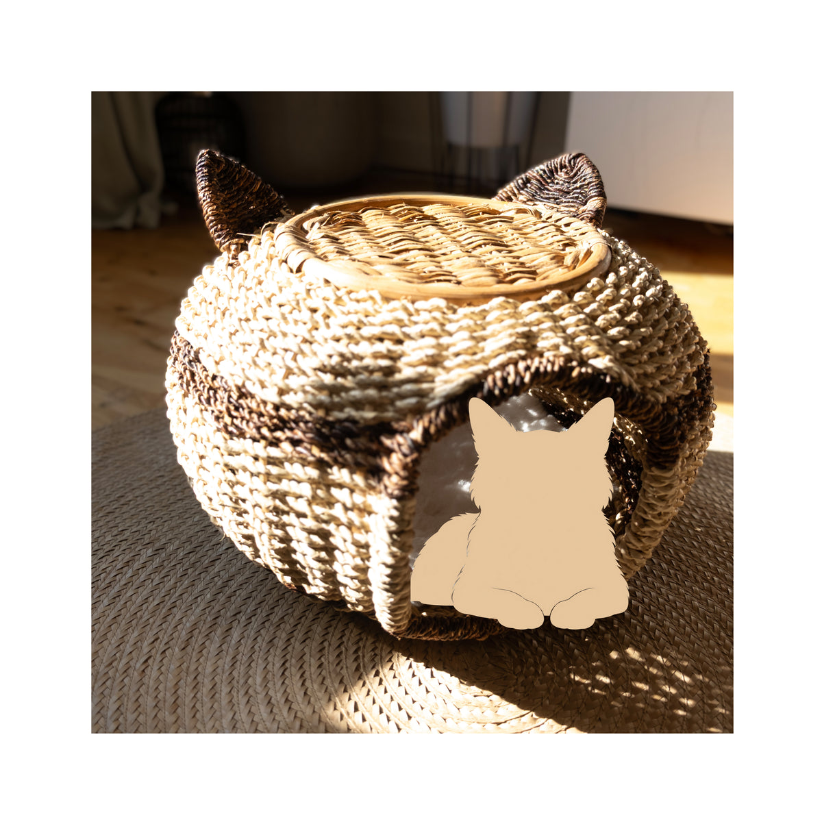 Rattan Pet Bed with Cat Ears | Handcrafted Rattan/Buri Pet Bed