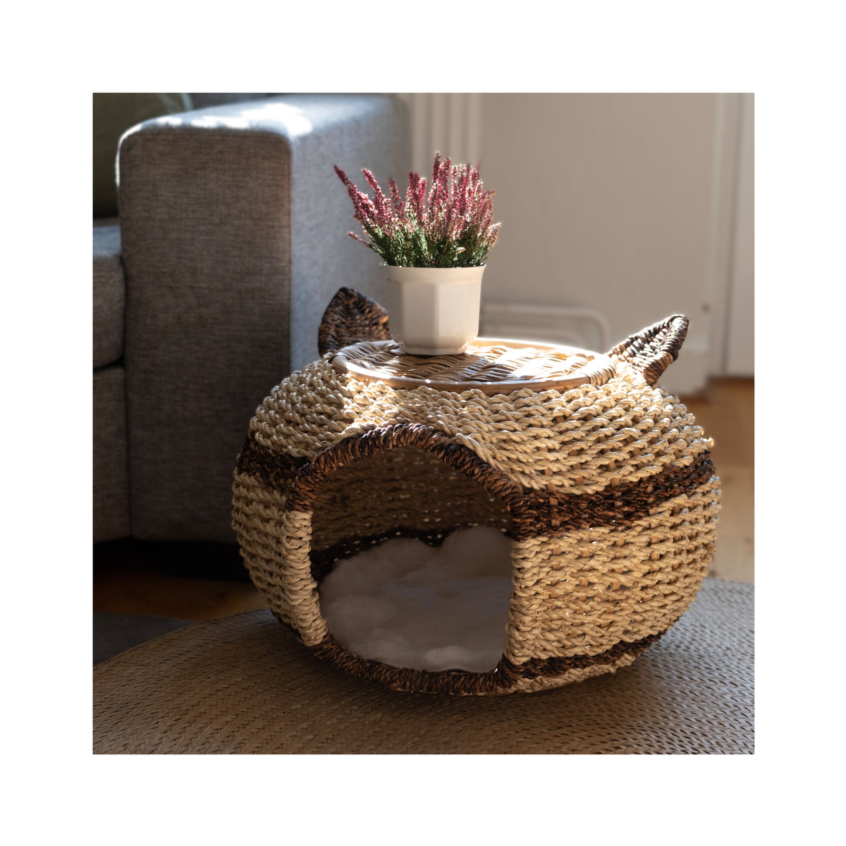 Rattan Pet Bed with Cat Ears | Handcrafted Rattan/Buri Pet Bed