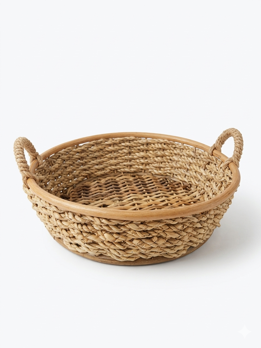 Natural Round Tray with Handle - Set of Three 3 | Handcrafted Buri Baskets