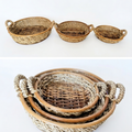 Natural Round Tray with Handle - Set of Three 3 | Handcrafted Buri Baskets