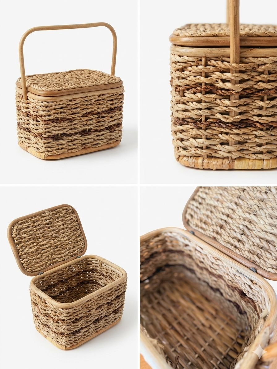 Natural Picnic Basket with Handle |  Handcrafted Buri Baskets