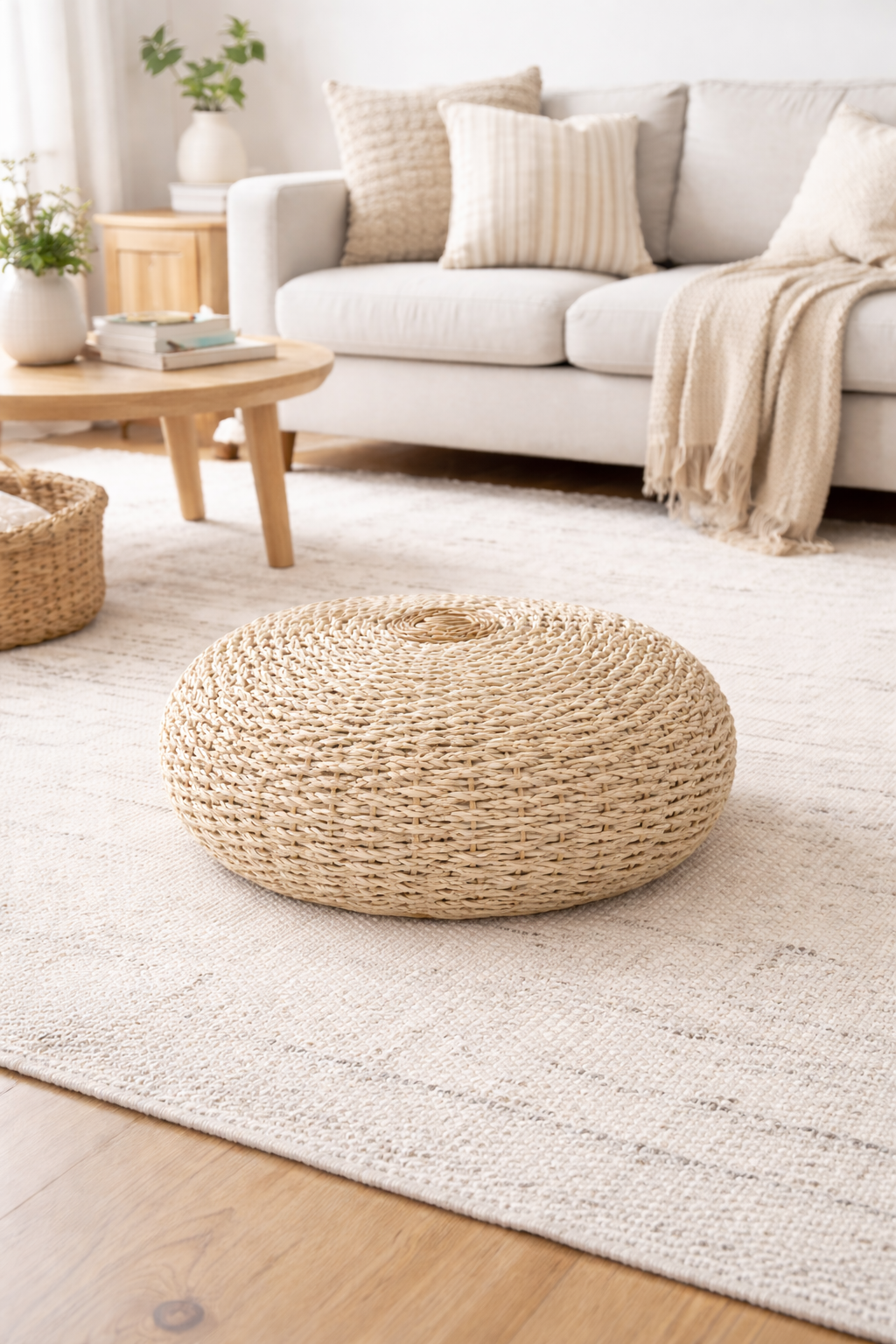 Natural Buri Ottoman | Handwoven Buri Ottoman