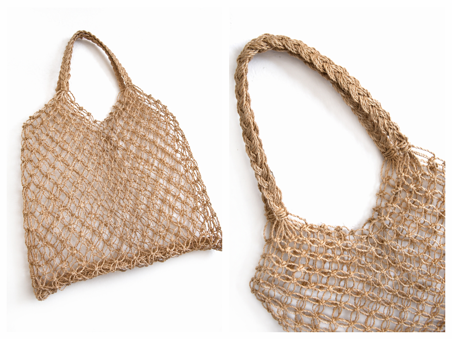 Mila | Natural Macramé Tote with Net Pattern | Handwoven Abaca Bag