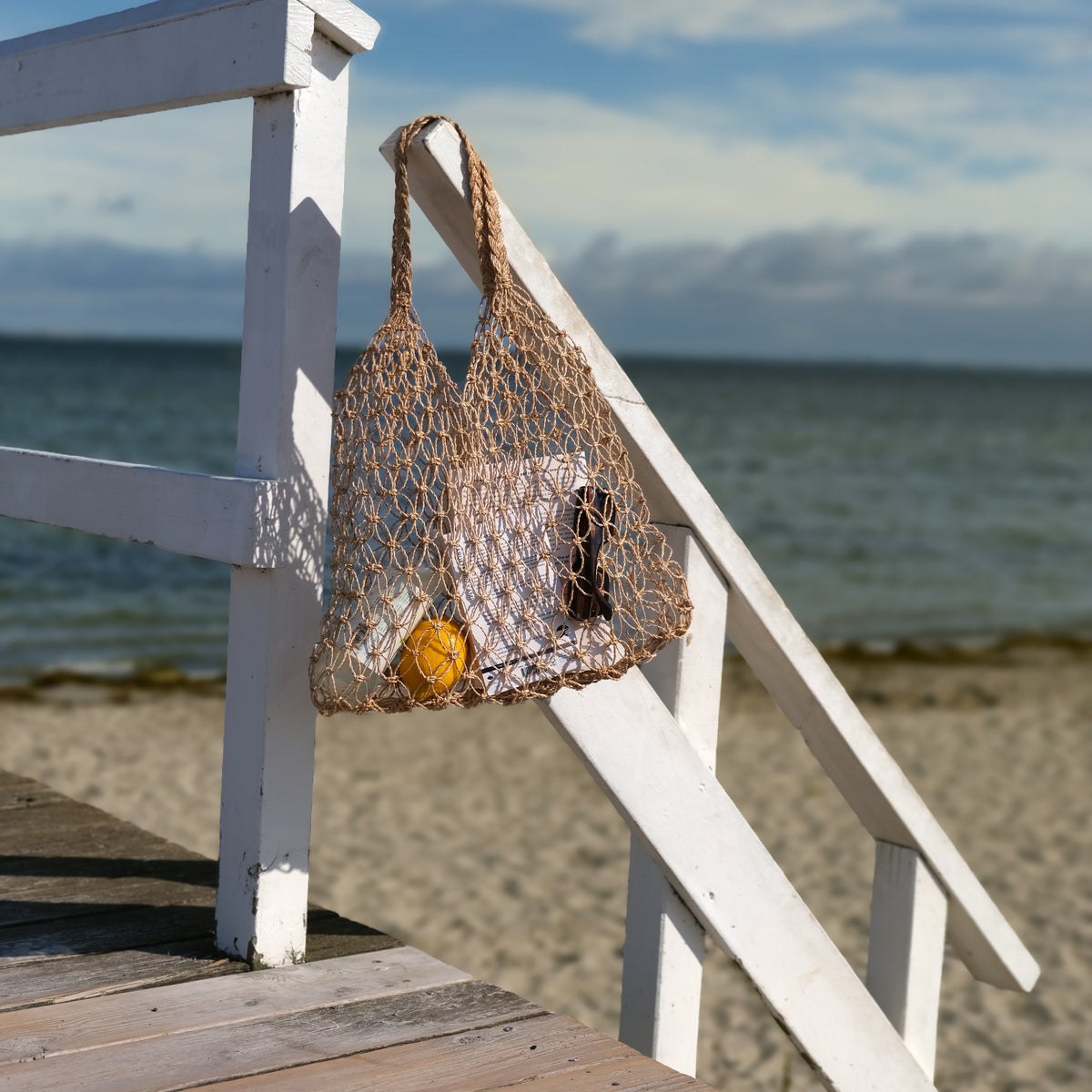 Mila | Natural Macramé Tote with Net Pattern | Handwoven Abaca Bag