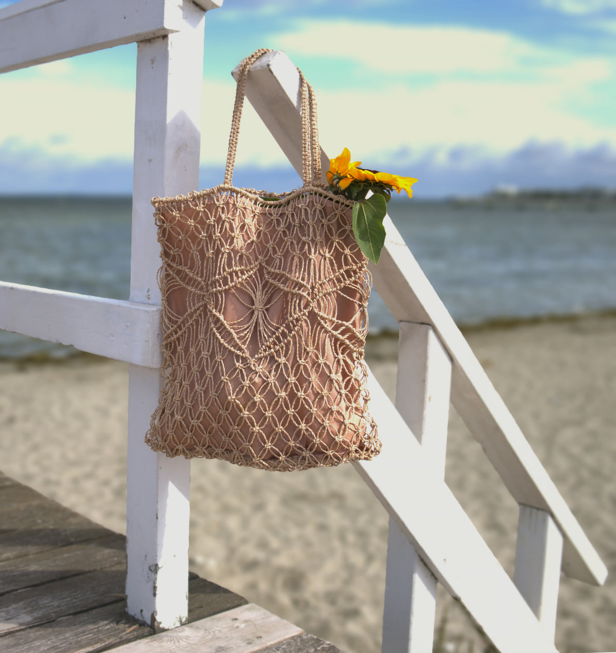 Mila | Natural Macramé Tote with Patterns and Inner Lining| Handwoven Abaca Bag