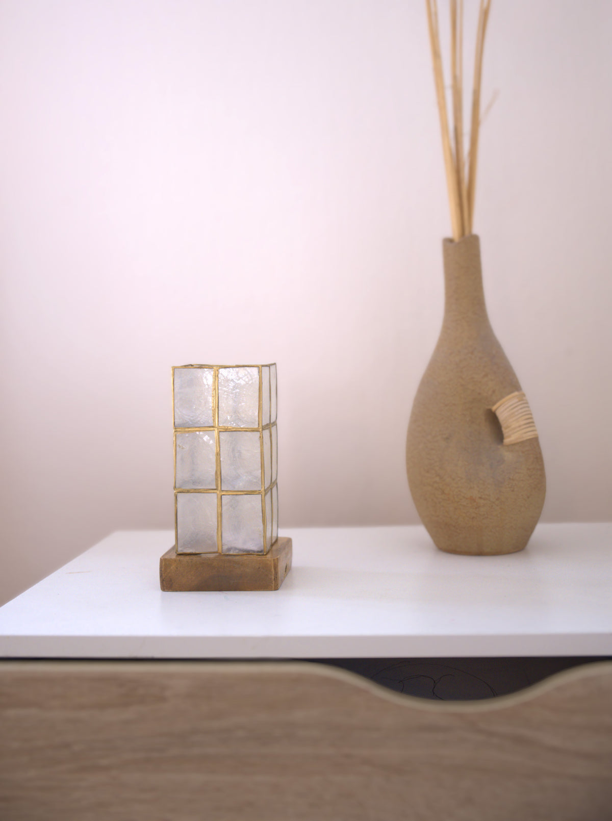 Mini Tower Decorative Base | Handcrafted Capiz Table Decor