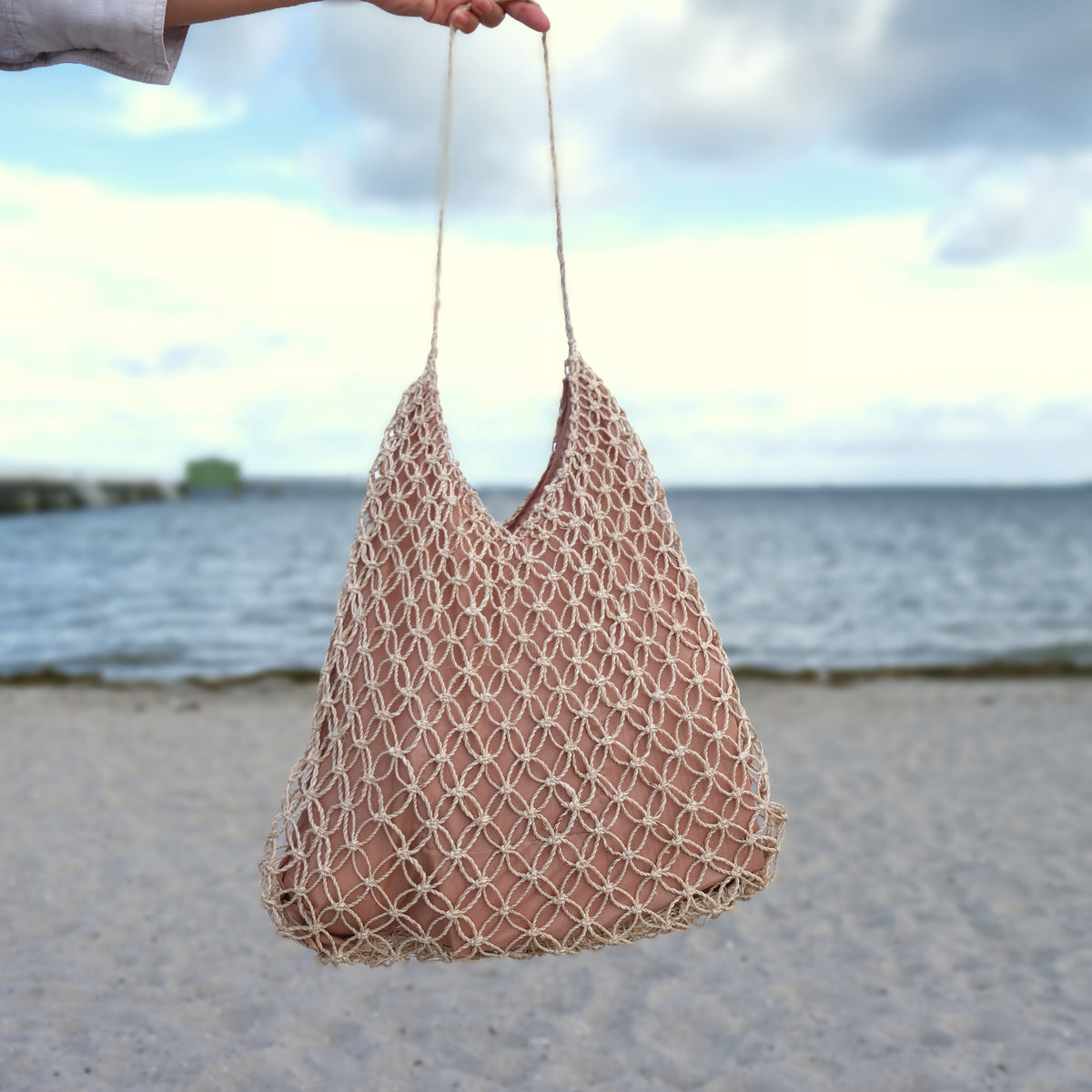 Mila | Natural Macramé Tote with Inner Lining | Handwoven Abaca Bag