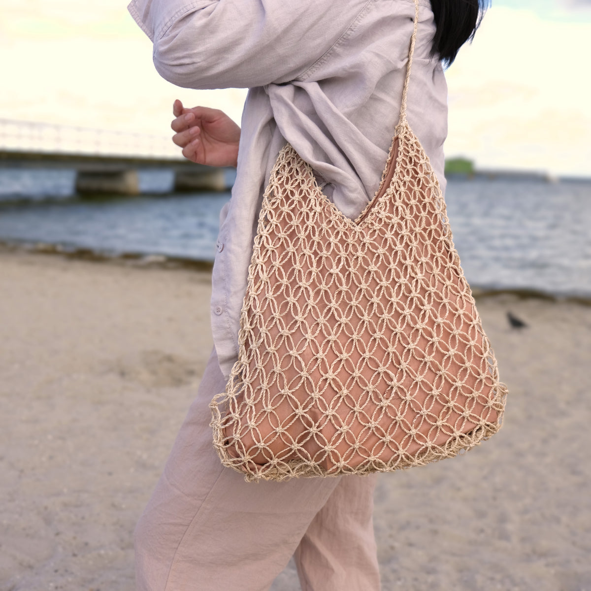 Mila | Natural Macramé Tote with Inner Lining | Handwoven Abaca Bag