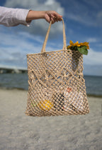 Mila | Natural Macramé Tote with Diamond Pattern | Handwoven Abaca Bag