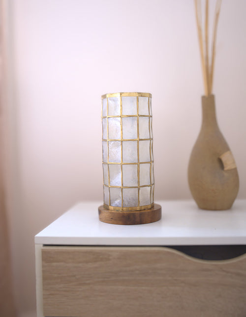 Cylindrical Tower Decorative Base | Handcrafted Capiz Table Decor